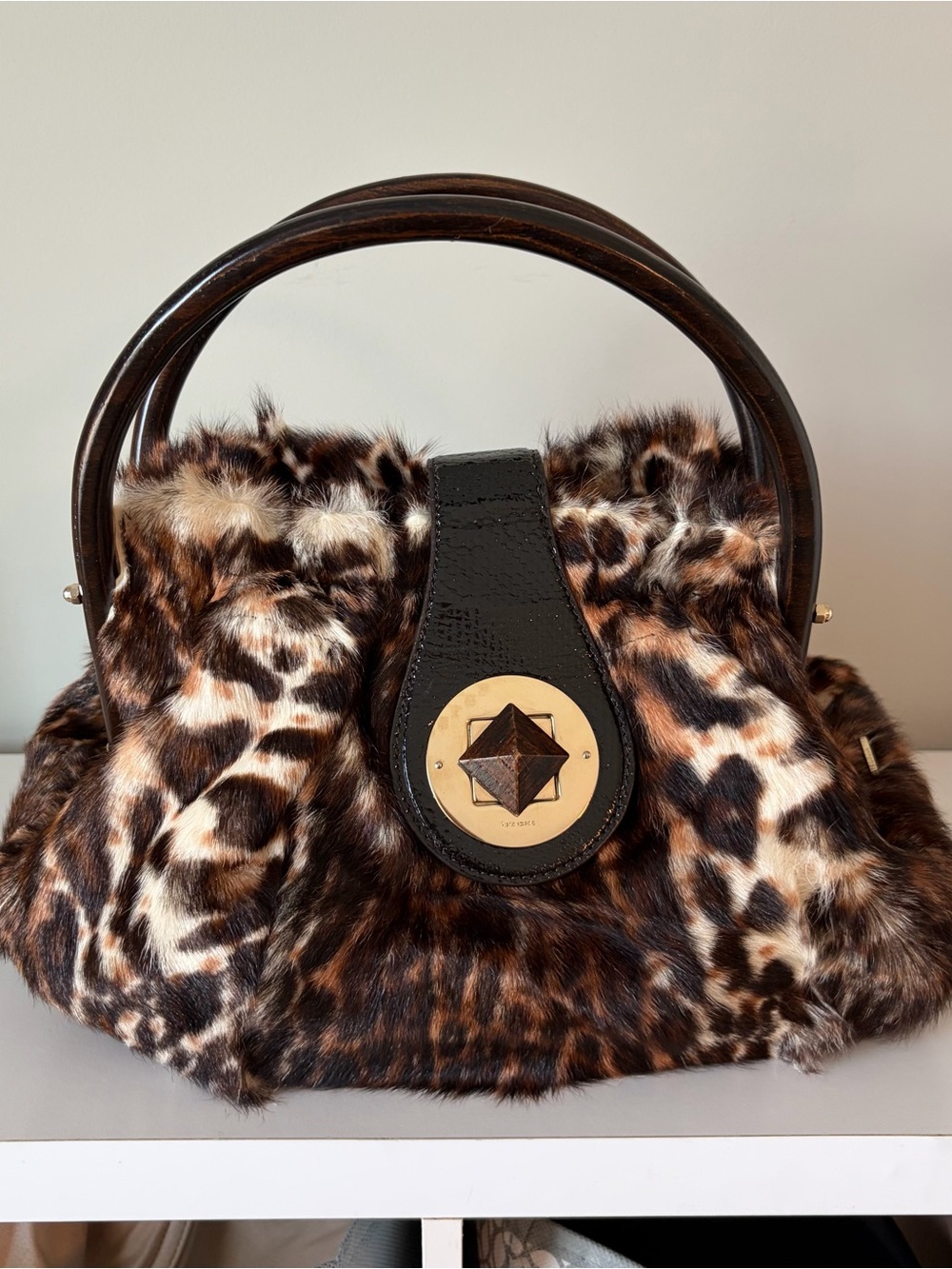 Kate Spade *RARE* Maya Y2K Faux Fur Leopard Print Handbag